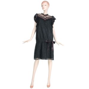9 Vintage 1980s GUNNE SAX McClintock Black Lace Loose Drop Waist Goth Dress 80s - Fashionconstellate.com