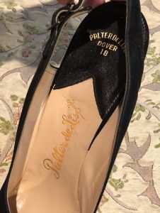 1940s Palter de Liso Black Suede Peep Toe Sling Back Pumps - 7.5 N - Fashionconstellate.com