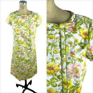 1960s floral cotton day dress with front zipper 