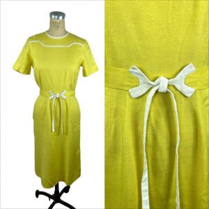 1960s yellow linen dress with matching belt