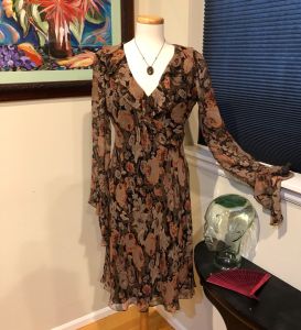 1990s Lauren Ralph Lauren Silk Floral Print Dress in Muted Colors - Size 6