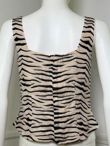 Medium | 1990's Vintage Silk Beaded Zebra Print Top by Caché | New With Tags  - Fashionconstellate.com
