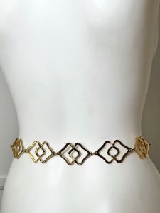 Small to Large | 1990's Vintage Gold Tone Hammered Metal Chain Belt  - Fashionconstellate.com