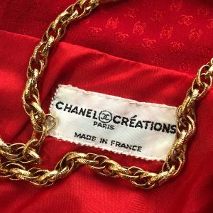 Vintage Chanel Creations Classic Red Silk Double C Logo Jacquard Dress - Fashionconstellate.com