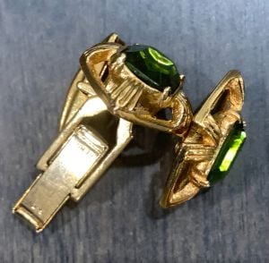 50s 60s Regency Style Gold Cuff Links with Faux Emerald Stone - Fashionconstellate.com