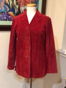  Beautiful Trending Cherry Red Suede Leather Jacket by Liz Claiborne - sz S