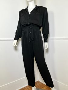 Medium - Size 8 | 1980's Vintage Black Rayon Jumpsuit by Liz Claiborne - Fashionconstellate.com