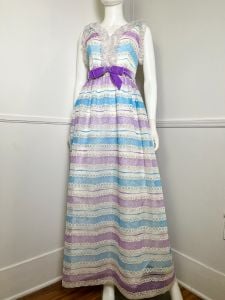 Medium | 1960s Vintage FLOCKED Daisy Print Maxi Gown by Lorrie Deb  - Fashionconstellate.com