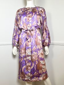 Curvy- Large to Extra Large | 1960s Vintage Lavender Psychedelic Floral Shirt Dress  - Fashionconstellate.com