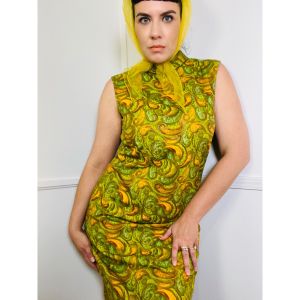 Curvy- Large | 1960s Vintage Cotton Abstract Swirl Print Shift Dress 
