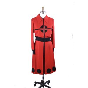 Vintage Bakalli Wool Knit Sweater Dress Set Red Black 1970s Womens M