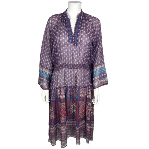 Vintage 1970s Indian Cotton Gauze Dress Purple Block Print Sz L