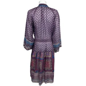 Vintage 1970s Indian Cotton Gauze Dress Purple Block Print Sz L - Fashionconstellate.com