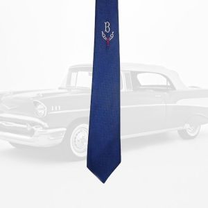 1950s Monogram Necktie Initial B, Narrow Thin Navy Blue Tie