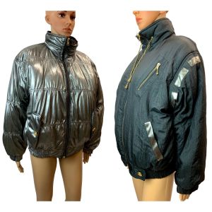 90s Reversible Silver to Black Puffy Ski Jacket Women 