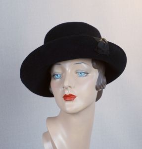 80s Black Felt Asymmetrical Curled Brim Cloche, Hat, by Jacki - Fashionconstellate.com