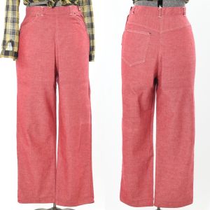 Late 40s - Mid 50s Rare Red Denim Jacket Dungaree Western Workwear Jeans Set - Fashionconstellate.com