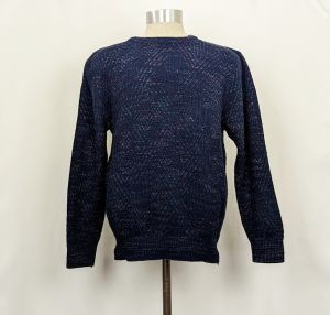 80s Navy Blue Speckled Pattern Grandpa Sweater by Puritan |Vintage Men's L