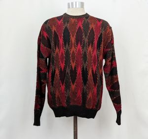 90s Red Brown Textured Knit Sweater by Lorenzo Tavernari | Vintage Men's L