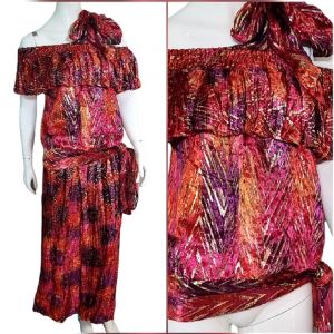 1980s NWT $595 DIANE FREIS Velvet SILK 2pc Dress