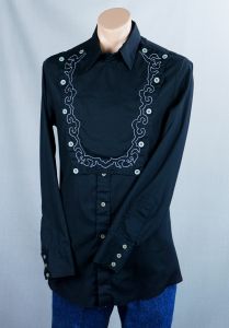 80s Black Larry Mahan Western Shirt w/ Button Bib, Sz 16 - Fashionconstellate.com