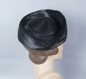 40s Black Flexible Straw Asymmetrical Tilt Hat - Lazarus - Fashionconstellate.com