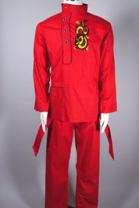 Mens 1960s Dragon Embroidery Red Cotton Pajama Set by Weldon| S-M