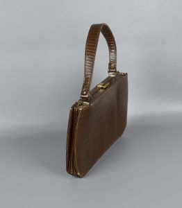 50s Faux Lizard Envelope Handbag, Purse, Accordion Sides - Fashionconstellate.com