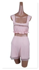 50s Deadstock Pink Nylon Shortie Pajamas Babydolls, Sz XS
