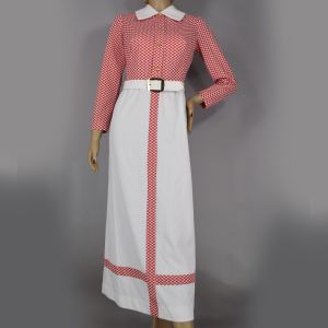 Red & White Picnic Check Plaid Vintage 70s Maxi Dress S M