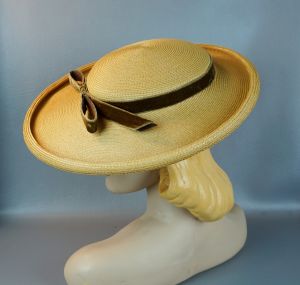 1950s Natural Straw Wide Brim Picture Hat
