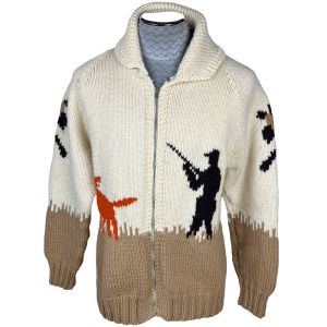 Vintage 1950s Cowichan Sweater Mary Maxim Pheasant Hunt 432 - Fashionconstellate.com