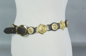 80s Medusa Medallion Western Style Leather Belt by Milos - Fashionconstellate.com