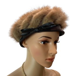 50s 60s Real Blonde Mink Fur Hat Beret with Bow  - Fashionconstellate.com