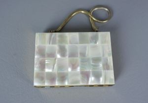 50s Mother of Pearl and Gold Minaudiere Compact Evening Bag - Fashionconstellate.com