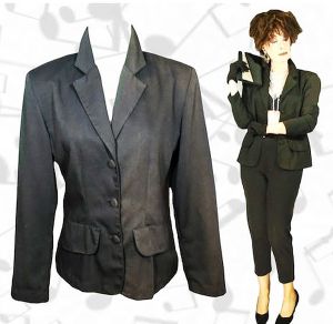 1980s Black Tapered Blazer Jacket Corporate, Basic Minimalist, Femme Fatale