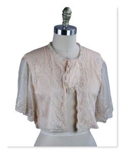 40s Peach Silk and Beige Lace Bed Jacket by Miss New Yorker