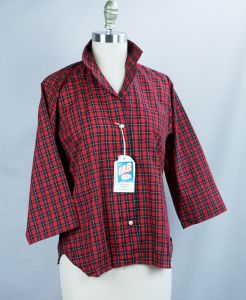 60's Bright Red Plaid Shirt by Monocle, Deadstock, NWT, Sz 15/16 - Fashionconstellate.com