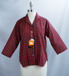 60's Bright Red Plaid Shirt by Monocle, Deadstock, NWT, Sz 15/16