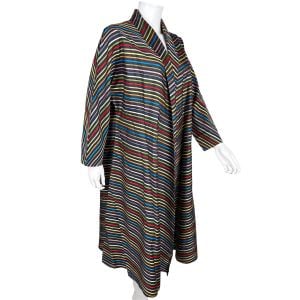 Vintage 1950s Morsam Dressing Gown Multicolour Stripes Ladies Robe Size L - Fashionconstellate.com
