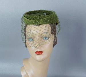60s Moss Green Open Crown Veiled Ring Hat by Mr. Joel - Fashionconstellate.com