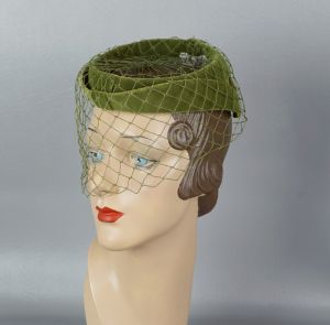 60s Moss Green Open Crown Veiled Ring Hat by Mr. Joel