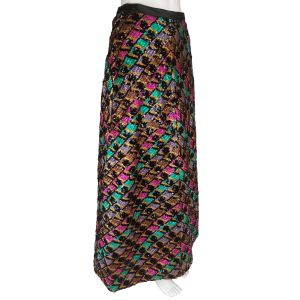 Vintage 1960s 70s Long Skirt Metallic Foil Colour Block w Black Sequins - Fashionconstellate.com