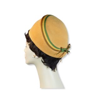 60s Mustard Felt Asymmetrical Bubble Crown Pillbox Hat