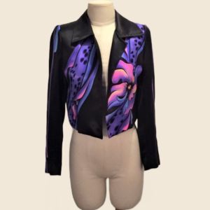1980's Yolanda Lorente' Hand Painted Silk Wearable Art Cropped Jacket No Closures One-of-a-Kind!