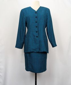 90s Skirt Suit Turquoise Blue Black Plaid by Diversity | Vintage 6 Petite 6P