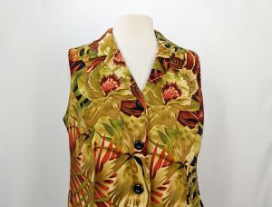 90s Y2K Top Green Tropical Floral Print Sleeveless by S.L. Fashions | Vintage Misses 12 - Fashionconstellate.com