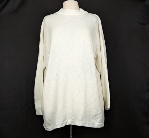 90s Sweater White Mock Turtleneck Acrylic by Mathias | Vintage Women's 1X