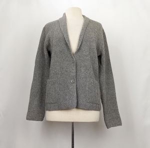 80s Cardigan Sweater Gray Ribbed Knit Wool Blend by Sears | Vintage Misses M