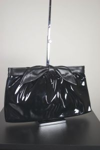 1970s-80s black patent vinyl clutch shoulder bag vegan by Mardane - Fashionconstellate.com